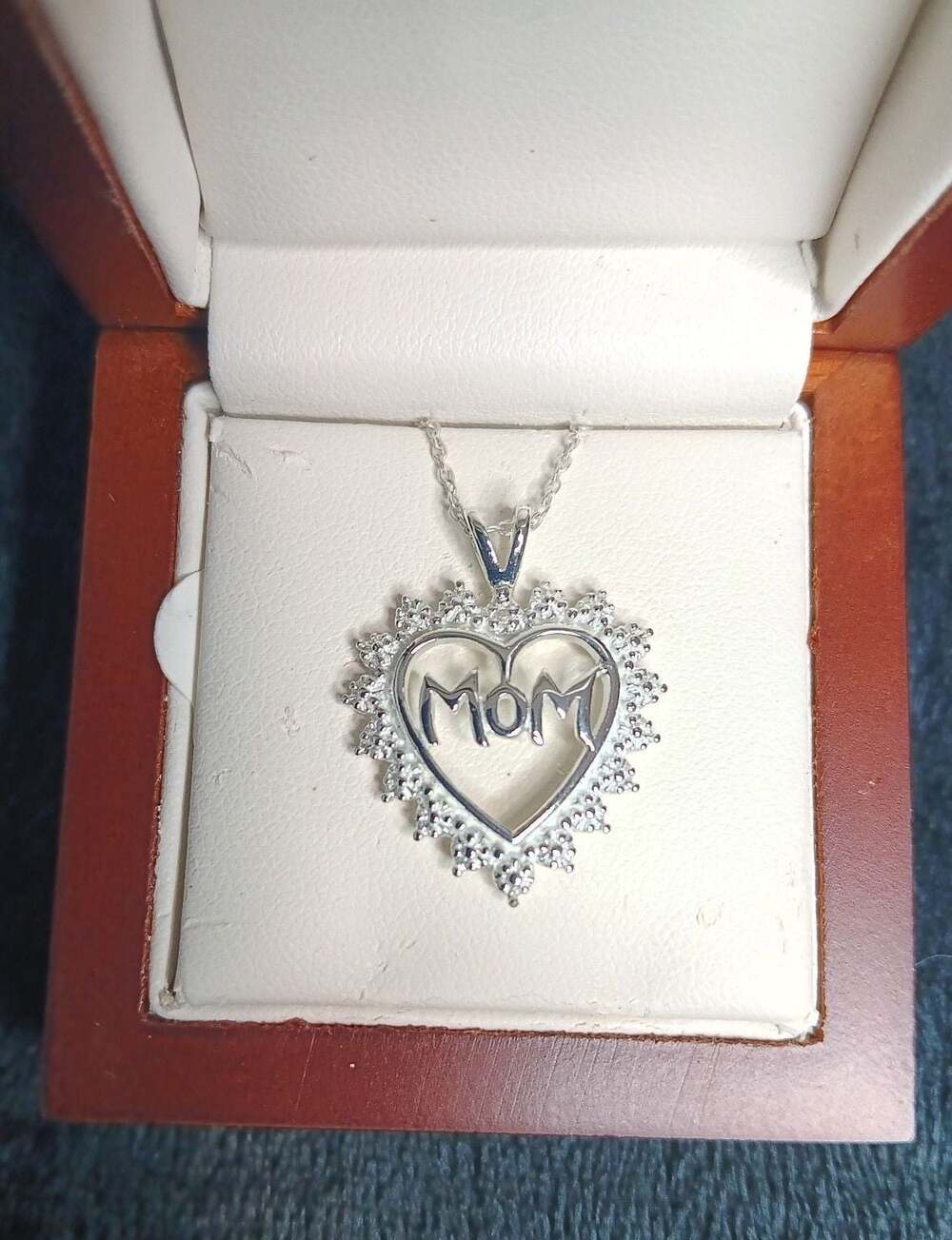 1/15 CT. T.W. Diamond "MOM" Shadow Heart Pendant in Sterling Silver